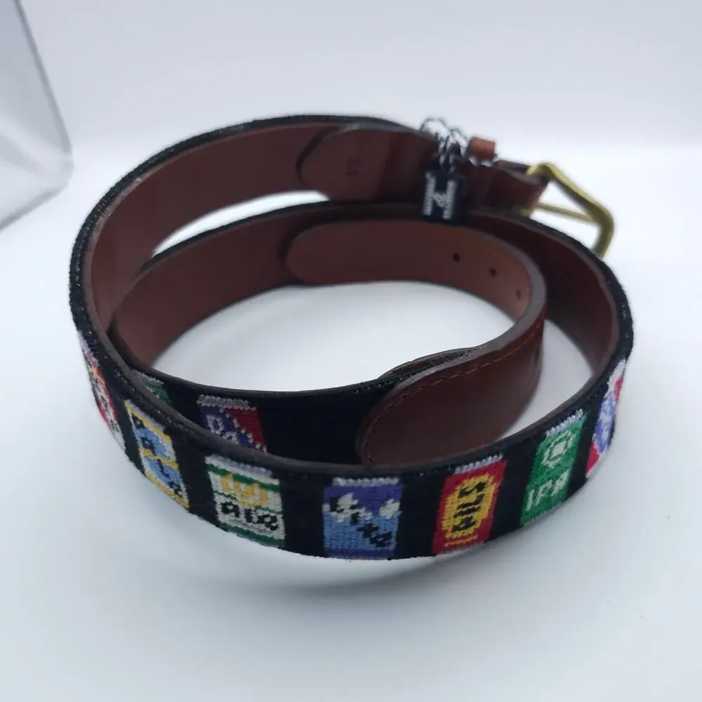 NEW Smathers & Branson Beer Cans Hand Stitched Needlepoint Belt Men Size 34